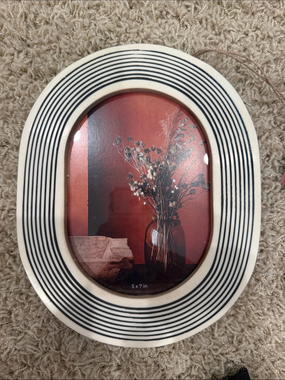 Classic Oval Black and White Striped Photo Frame | Home Accents